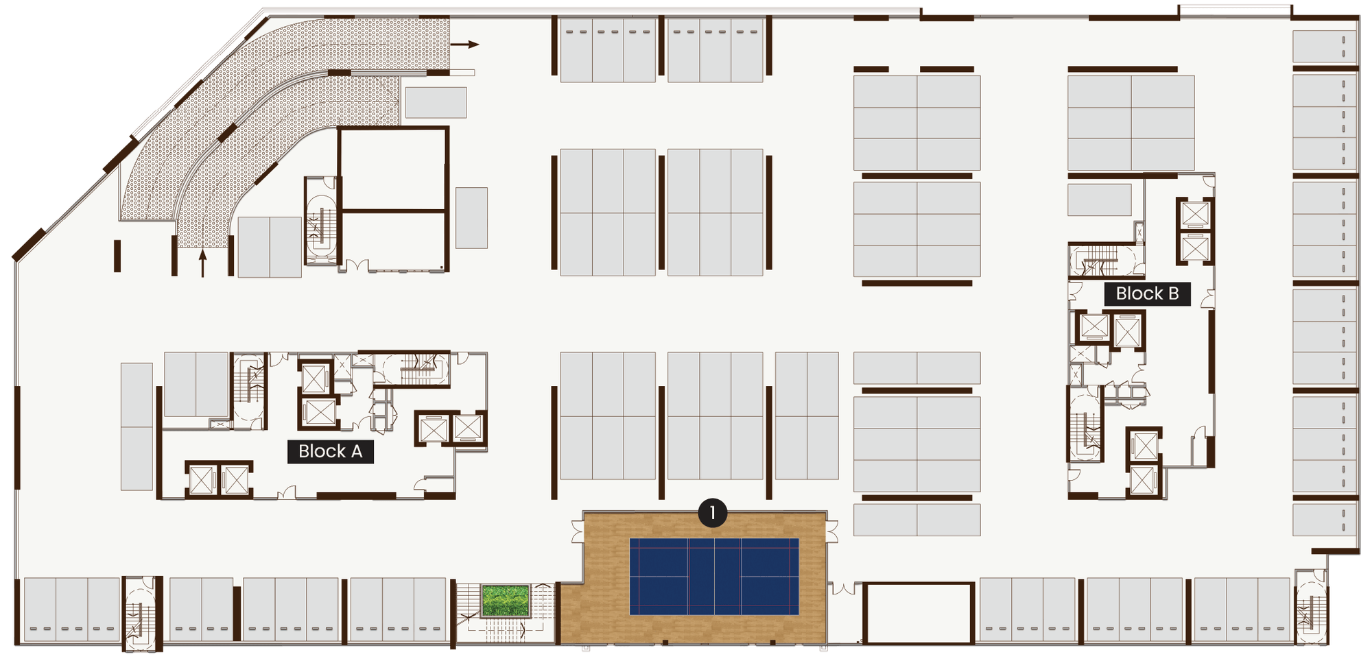 Level 8 facilities plan for ASA Residence — multi-purpose hall, pickleball and badminton court